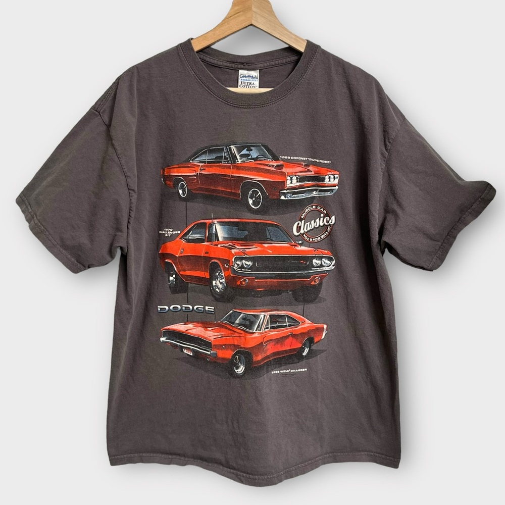 Vintage Car Graphic Tee Shirt Dodge Charger Muscle Car Classics 60s 70s XL